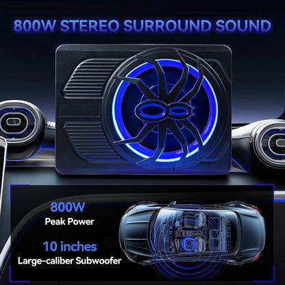 10-inch Spider Subwoofer with 800W Built-in Amplifier | LED Blue Light, High/Low Level Input, -fit Enclosure for Car/Truck Audio