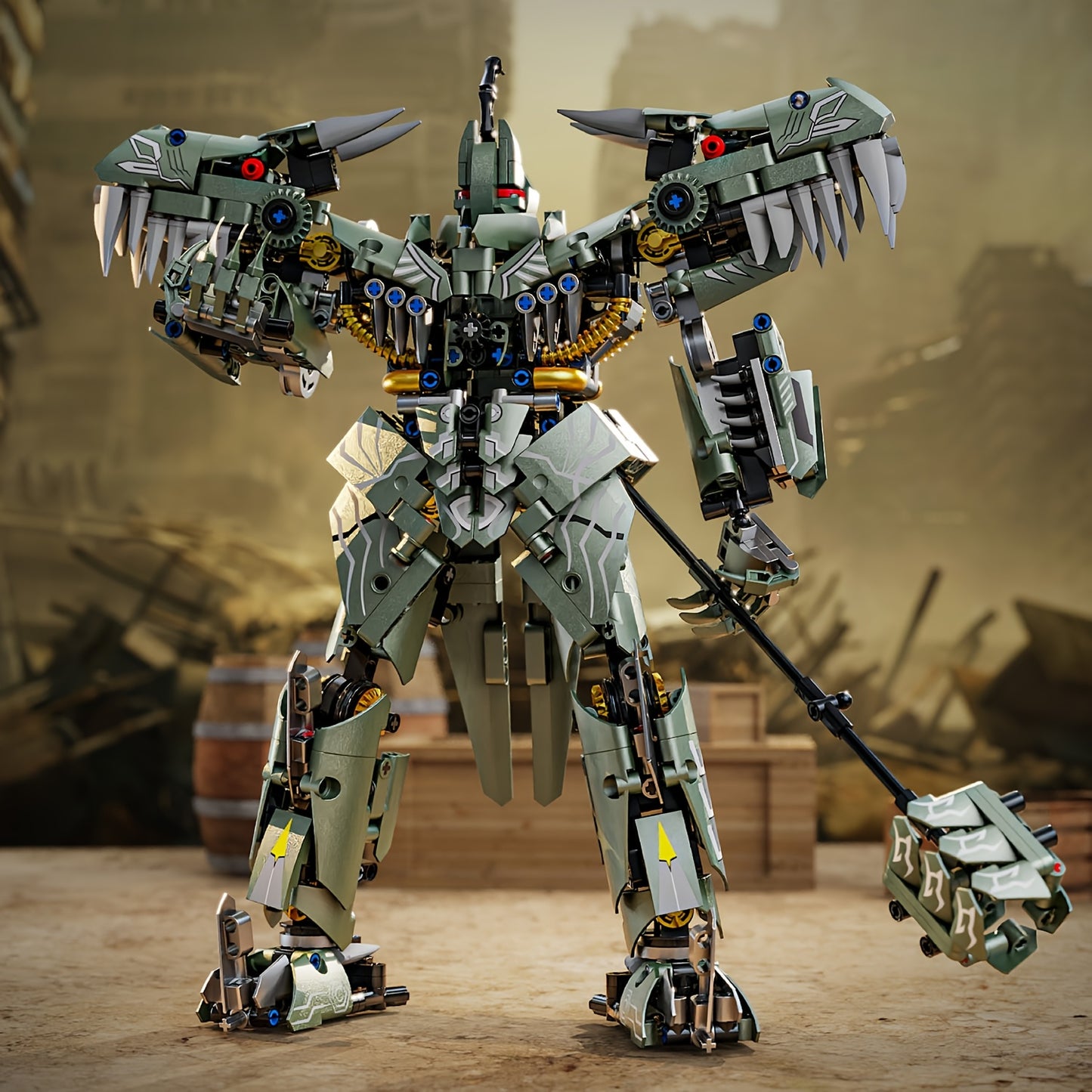 Green Dinosaur Mech Building Toy Model Creative 2-in-1 Dinosaur Robot Model Assembly Building Blocks Toy Set Transformable into Two Forms Desktop Ornament Halloween Christmas New Year Gift 1000+ Pieces Children Teens 6+