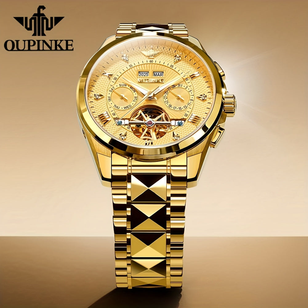 OUPINKE Men's Automatic Mechanical Watch with Dual Calendar (Day/Date), Luminous Hands & Roman Numeral - Luxury Business Watch, Analog Wristwatch with Mechanical Movement, No Required