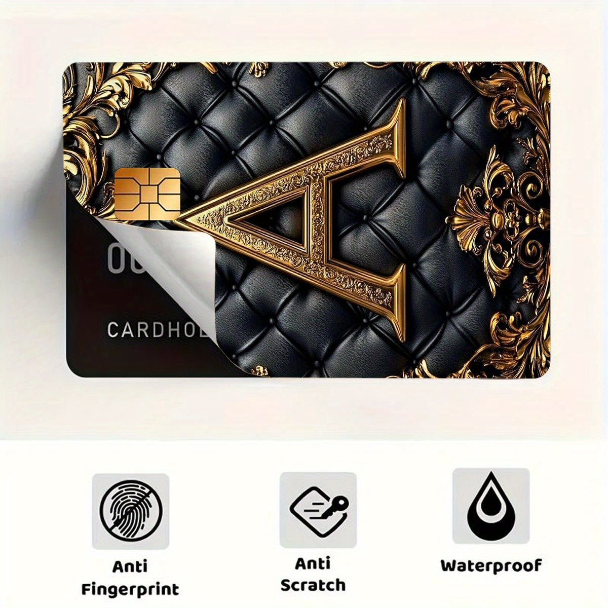 Luxury Faux Leather Texture Letter A Sticker Set, Black Golden Color, Tech Feel, 2pcs Durable Privacy Stickers Made of PVC Material, Suitable for Credit Cards, Transportation Cards, Debit Cards, etc., Scratch-Resistant, Remov