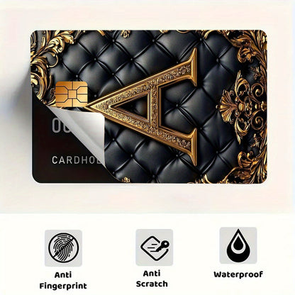 Luxury Faux Leather Texture Letter A Sticker Set, Black Golden Color, Tech Feel, 2pcs Durable Privacy Stickers Made of PVC Material, Suitable for Credit Cards, Transportation Cards, Debit Cards, etc., Scratch-Resistant, Remov