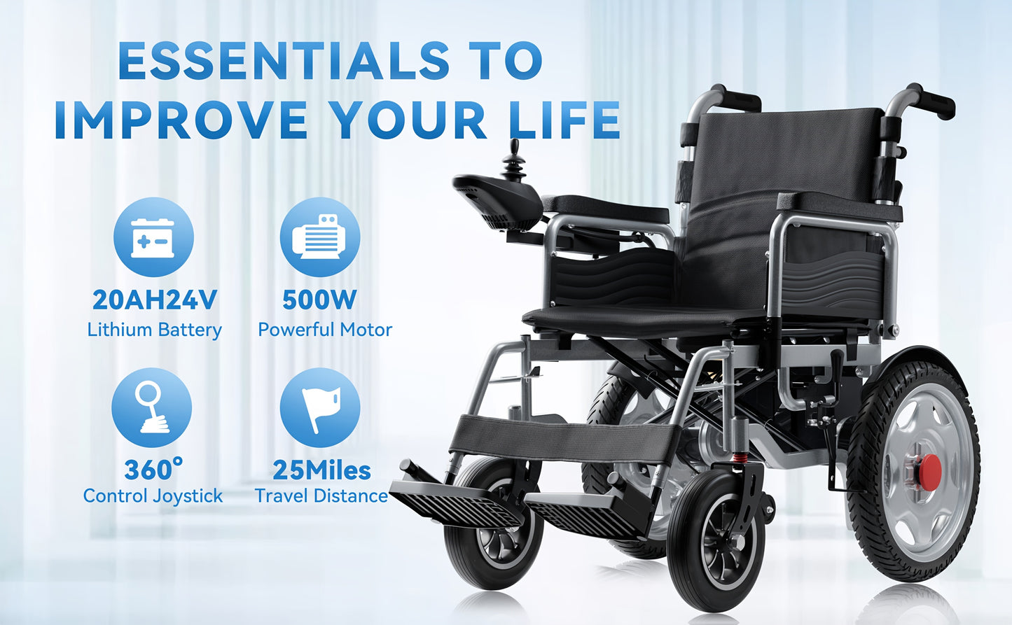 HOMYKING Ultra-Lightweight Electric Wheelchair, 360° Flexible Joystick Control, One-Second Foldable Design, 17-Mile Range, 3.5 MPH Max Speed - Perfect For Adults & Seniors - Ideal For Travel & Home Use