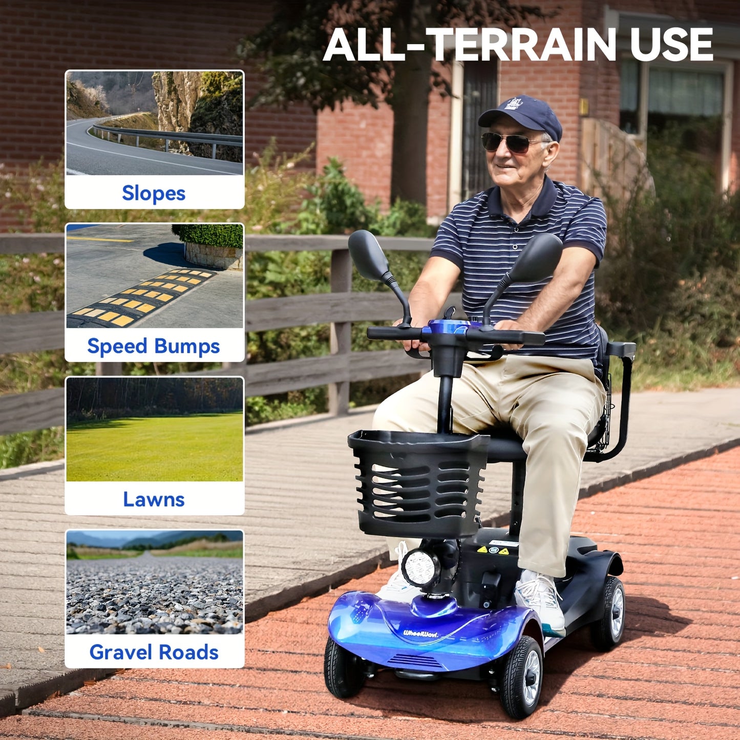 Heavy-Duty 4-Wheel Mobility Scooter for Seniors & Adults - 250W Motor, 14.9-Mile Range, 330LBS Load | 8" All-Terrain Solid Tires, Foldable Lightweight | Dual-Power Battery, Rearview Mirror, Indoor/Outdoor Use, Trunk Storage |