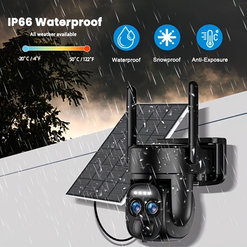 Halloween Special Offer! High Quality [10x Zoom] 360-degree Low-power CCTV Solar Panel Battery 2K QHD WiFi Camera with Spotlight Alarm, Motion Detection, Color Night Vision, Two-way Audio
