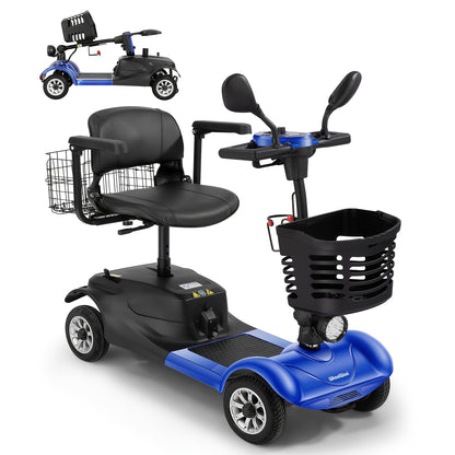 Heavy-Duty 4-Wheel Mobility Scooter For Seniors & Adults - 250W Motor, 14.9-Mile Range, 330LBS Load, 8" All-Terrain Solid Tires, Foldable Lightweight, Dual-Power Battery, Rearview Mirror, Indoor/Outdoor Use, Trunk Storage, Lo
