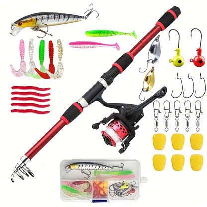 [Spinning Fishing Combo] Telescopic Spinning Fishing Rod and Reel Combo | 1.8m Rod with 5.2:1 3BB Reel, Max Drag 5kg - Full Fishing Accessories Kit Set