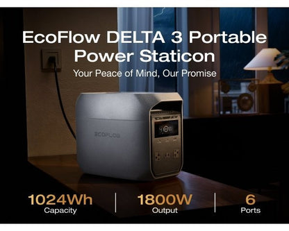 EcoFlow Portable Power Station DELTA 3 Classical (160W Solar Panel SKU Optional), 1024Wh LiFePO4 Battery, 1800W AC Output with X-Boost technology, 1 Hr Fast Charge, Solar Power Bank For Home or Outdoors Use