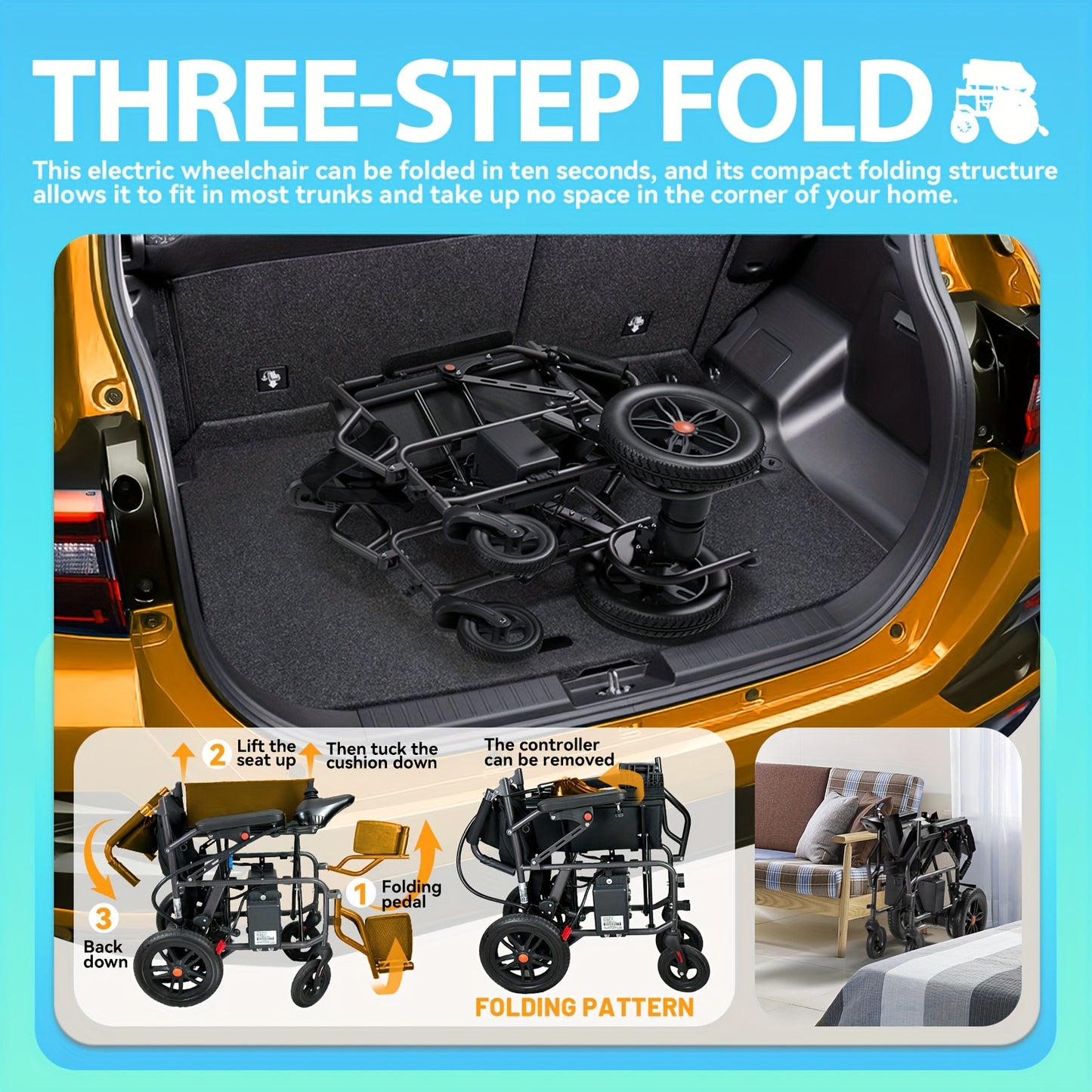 Suitable For Adults/elderly, Foldable Electric Wheelchair With Electromagnetic Braking For Stable Stop, Solid Inflatable Tires For Smooth Travel, 15 Kilometer Range, 220 Pounds Load Capacity, Preferred For Daily Travel!