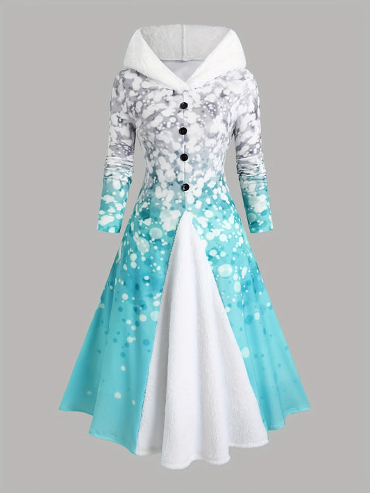 New Autumn And Winter Collection: Stylish Printed Fitted Dress with Long Sleeves And a Hooded Design