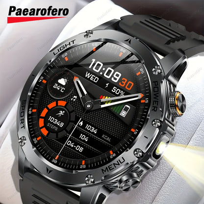 Paearofero 1000mAh Large Battery Outdoor Smartwatch, LED Flashlight, Wireless Calling, Voice Assistant, Multi-Function Reminder, Sports Fitness, 1.7-inch HD Display, Alloy Body, Men'S Smartwatch for iPhone&Android, Holiday Gi