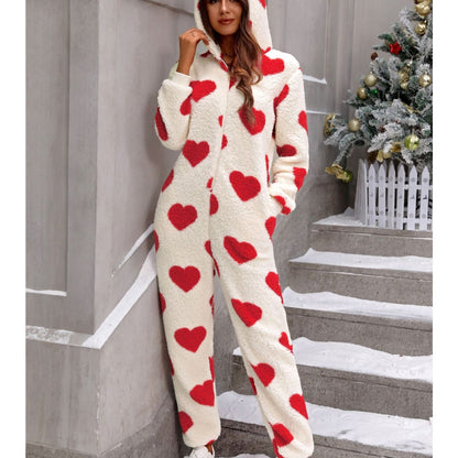 ' Plush Bodysuit - Cozy Hooded -Neck Jumpsuit, Winter Warm Clothing Suitable for Christmas, Machine Washable Solid Color Clothing (No Parts)