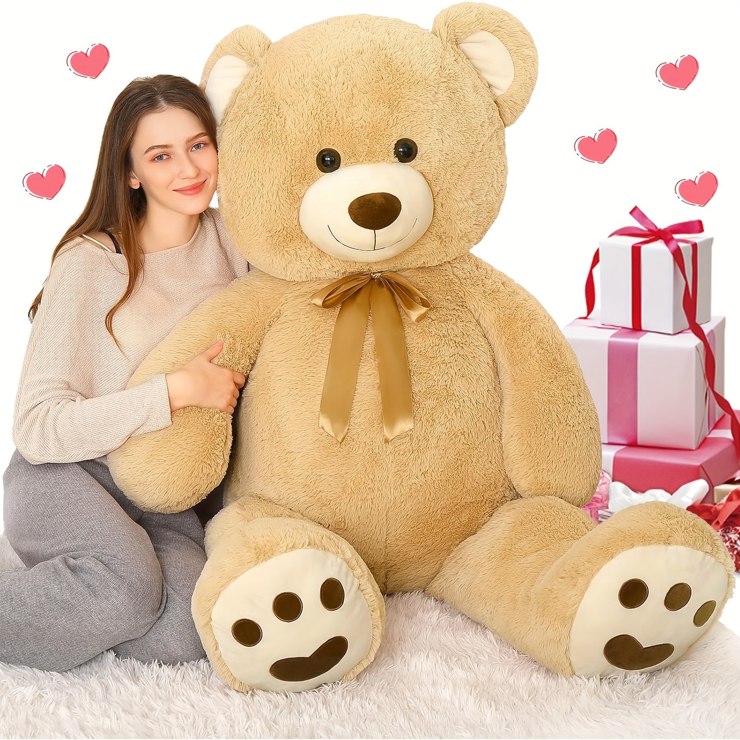 MorisMos Giant Teddy Bear Stuffed Animal 4ft, Big Teddy Bear Plush For Shower, Life Size Stuffed Bear Gifts For Kids, Girls, Girlfriend, Women On Valentine, Christmas, Birthday, Light Brown