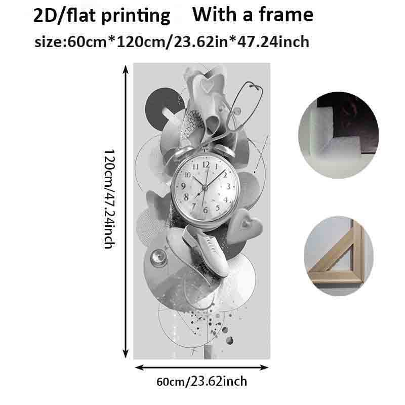 1pc Large Modern Minimalist Canvas Poster - Black & White Floral Wall Art with Clock, Ready-to-Hang Framed Painting for Living Room, Bedroom, Office - Time Heals All Wounds Decor - Extra Long Wall Decoration (23.62x47.24in/60