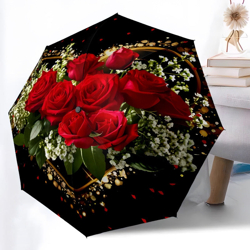 Love Roses Themed automatic automatic umbrella automatic folding portable umbrella universal for all seasons daily activities and holiday gifts decorative umbrella with exquisite patterns