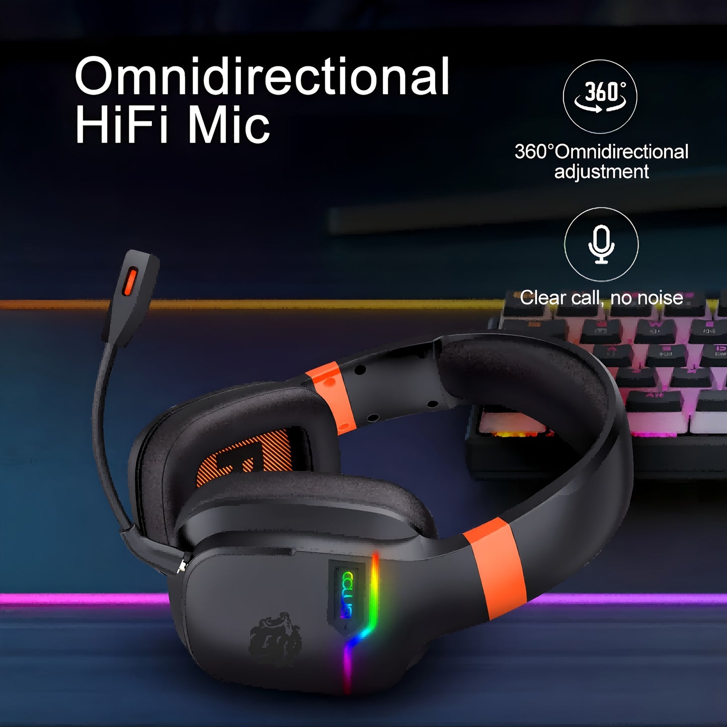 Colusi Gaming Headset with Detachable Mic, 2.4G Wireless USB Gamer Headphones with Mic for PS4PS5/Laptop/PC/Mac, Bass Surround, Suitable for Travel, Work, E-Sports Games, Music Various Scenarios, Work Headphones, Gaming Headp