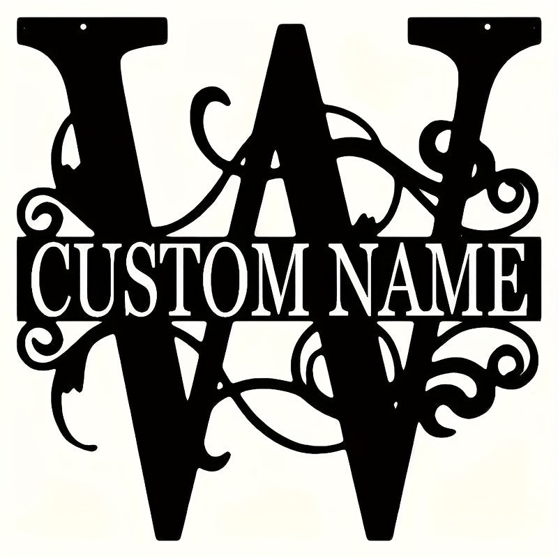 Customized Metal Surname Sign - Personalized Black Art Deco Wall Decor, Reusable Matte Finish, Detachable Pre-pasted Metal Accent - For Home Decor - Suitable for Living Room, Bedroom, Garden, Outdoor Spaces - Unique Gift for