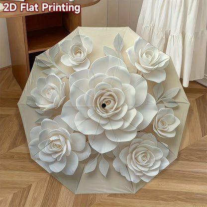 1pc Automatic Folding Umbrella with 8-Rib Compact Travel Design - Elegant Peony Flower Print, Automatic Open/Close, Lightweight & Portable for Women
