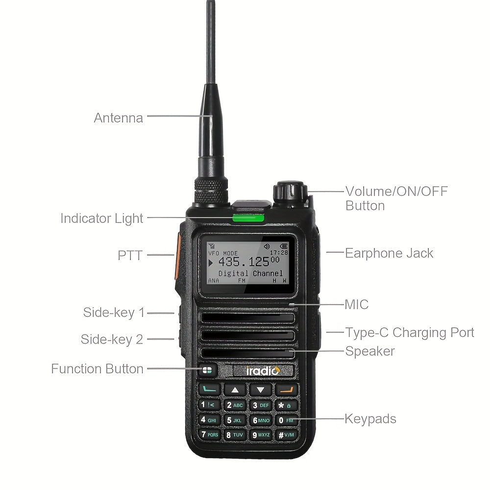 Iradio DM-UV4R DMR Digital Analog Walkie Talkie AES-256 Encryption SMS Dual Mode Dual Time Slot 1024 CH