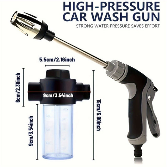 1 Set, High-Pressure Car Wash Foam Gun with Extended Handle Adjustable Nozzle Multi-Functional Cleaning Watering Tire Inflator with Foam Bottle Pressure Spray Bottle Car Cleaning Tool Durable Plastic Material