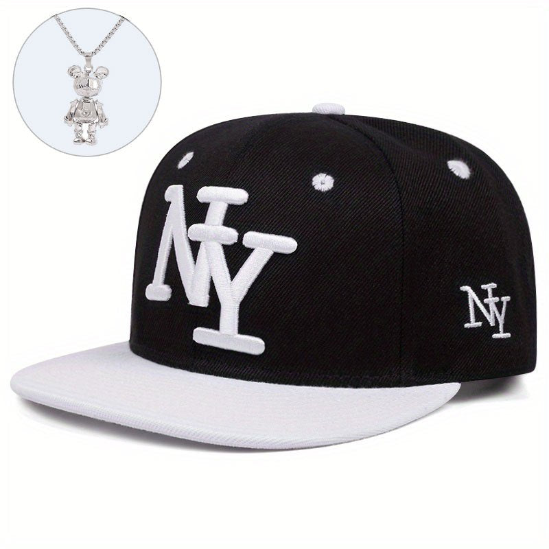 Two-piece "one hat and one decorative necklace" combination, new youth hip-hop baseball cap, exquisite embroidery adjustable lightweight and breathable travel, travel, size, and holiday gifts best choicesuitable for men and w