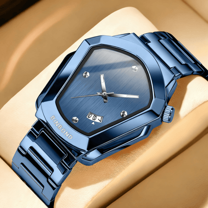 Men's Minimalist Modern Watch with Irregular Dial - Analog Quartz Wristwatch, Calendar Function, - Watch for Business & Casual Attire, Durable Elegant Timepiece for