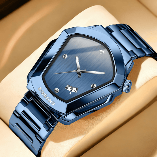 Men's Minimalist Modern Watch with Irregular Dial - Analog Quartz Wristwatch, Calendar Function, - Watch for Business & Casual Attire, Durable Elegant Timepiece for