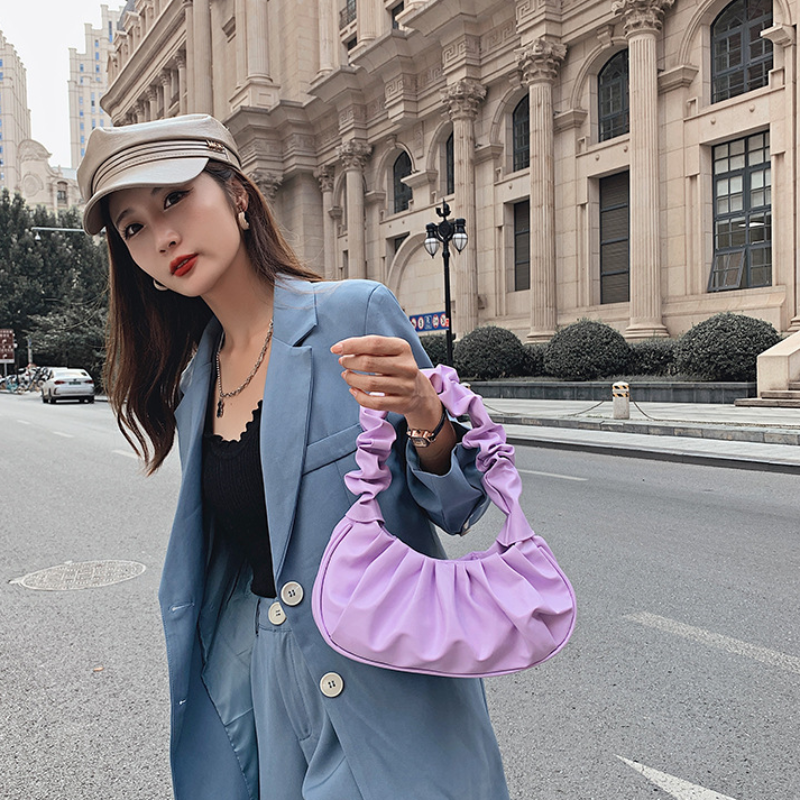 Fashion Pleated Handlebags for Women PU Cloud Bags Leisure Armpit Bag Shopping Shoulder Bags Dumpling Handbag Female Hand Bags