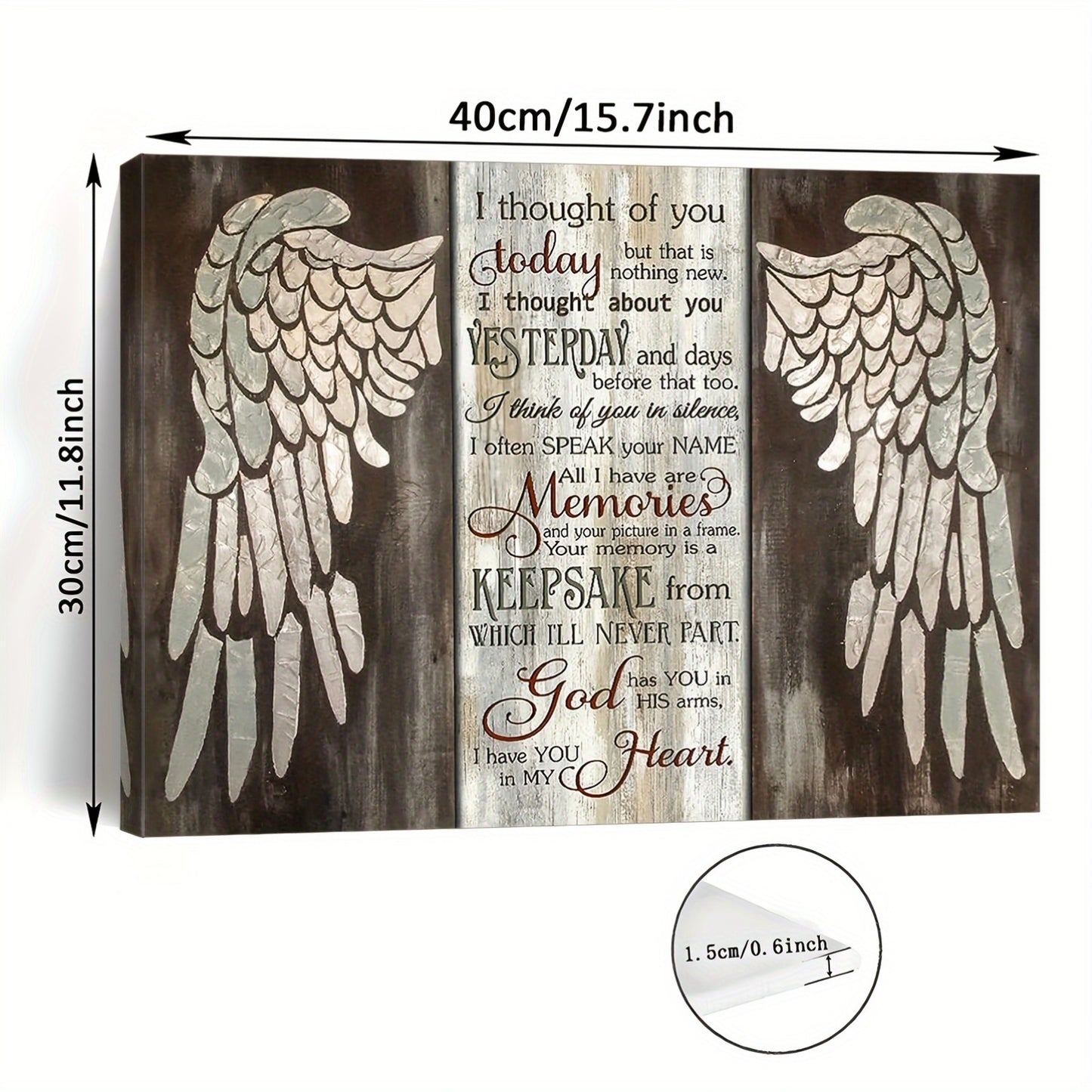 Room Decor 1pc Rustic Angel Wings Wooden Framed Canvas Art, 11.8X15.7Inch Inspirational Quote Wall Decor, Woven Memory Print for Living Room, Bedroom, Kitchen, Home & Office, Bachelor Party Festival Gift Idea