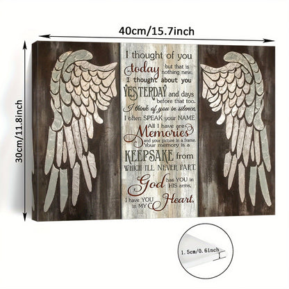Room Decor 1pc Rustic Angel Wings Wooden Framed Canvas Art, 11.8X15.7Inch Inspirational Quote Wall Decor, Woven Memory Print for Living Room, Bedroom, Kitchen, Home & Office, Bachelor Party Festival Gift Idea