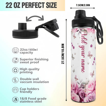1pc Customized Name Stainless Steel Tumbler | 20oz/22oz/40oz Insulated Water with Lid, Reusable, Round Shape, 304 Stainless Steel, Ideal for Easter, Thanksgiving, Father'S Day, Mother'S Day, Graduation, White Diamond Butterfl