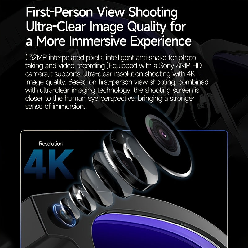 New Smart AI Glasses for Photo And Video Recording, with 800W Pixel Ultra-wide Camera, High-definition Video 1080P, Anti-shake for Photography And Video, Blue Light Blocking, Dual-mic Noise Reduction, AI Voice Control, Wi-Fi