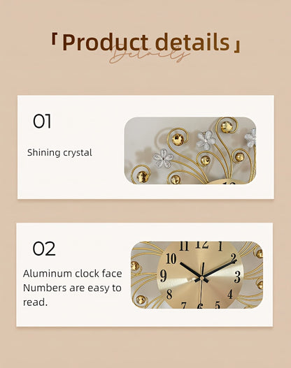 1pc Silent Luxury Wall Clock with Floral Design - Golden Metal Frame, Black Hands, Ideal for Living Room, Bedroom, Study, Entrance & Dining Room Decor - Perfect Mother'S Day or Housewarming Gift, Clock Wall Decor