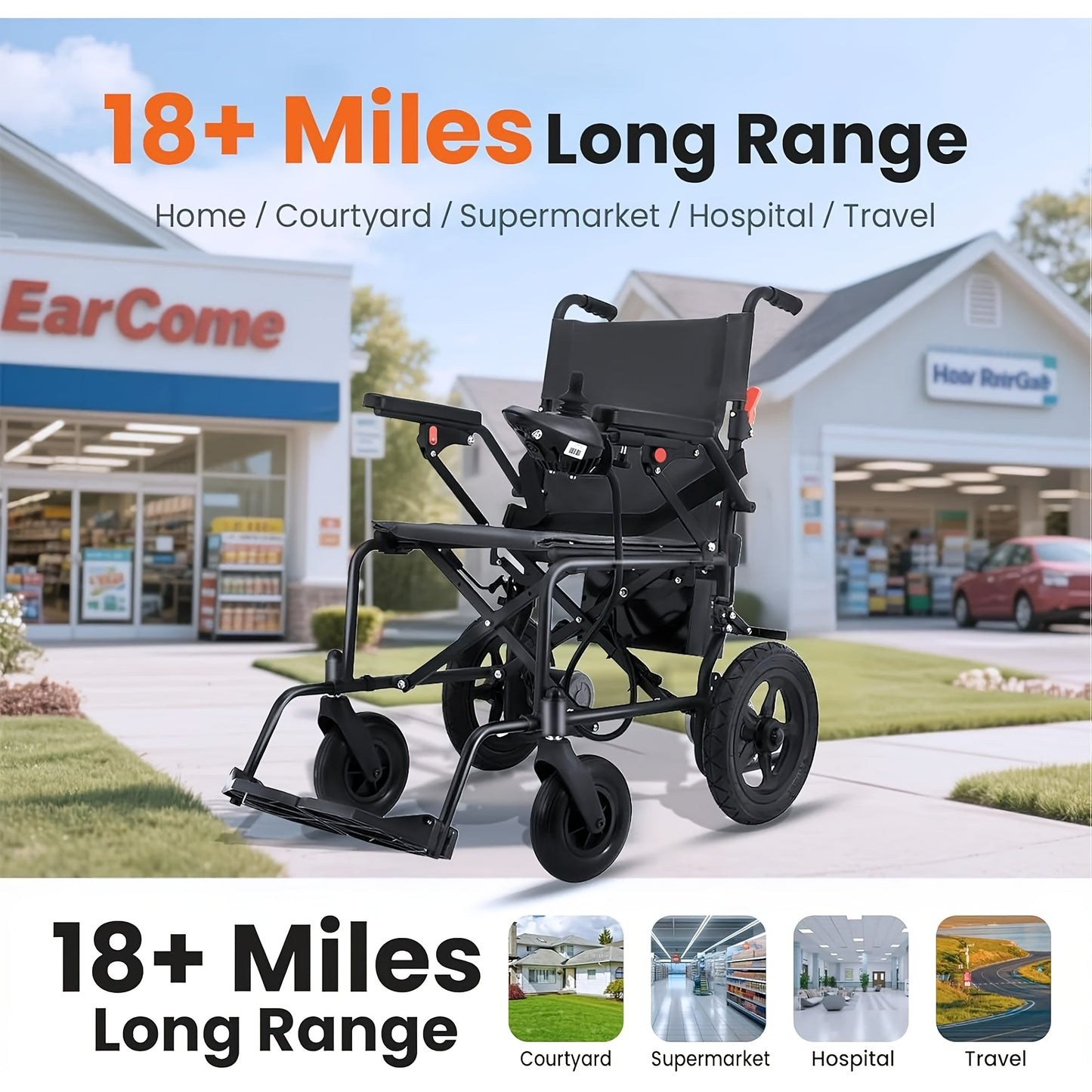Foldable Electric Wheelchair for Adults, Light Duty Electric Wheelchair with 500W Dual Motors, Storage Bag, 18 Mile Long Range, Weighing Only 47lb, All-Terrain Electric Wheelchair for Seniors, Black