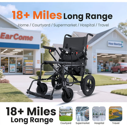 Foldable Electric Wheelchair for Adults, Light Duty Electric Wheelchair with 500W Dual Motors, Storage Bag, 18 Mile Long Range, Weighing Only 47lb, All-Terrain Electric Wheelchair for Seniors, Black