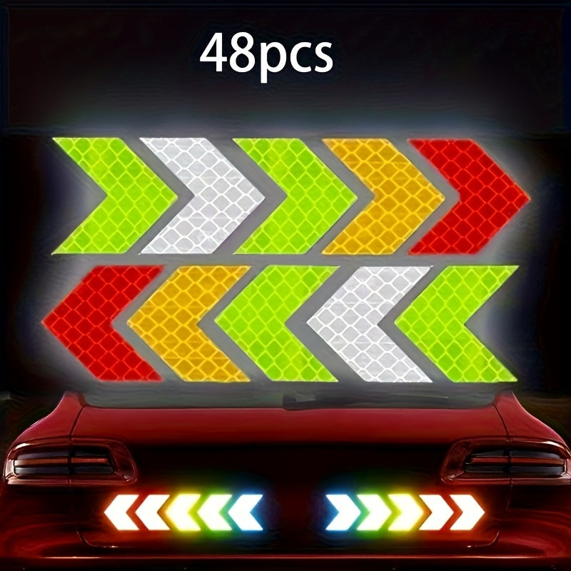 48pcs Set of Waterproof Reflective Arrow Stickers for Cars, RVs, Motorcycles, and Bicycles - Universal Nighttime Warning Decals, Car Decals, Christmas Gift, Car Decal Red Green, Car Accessorie, Reflective Sticker, Car Sticker