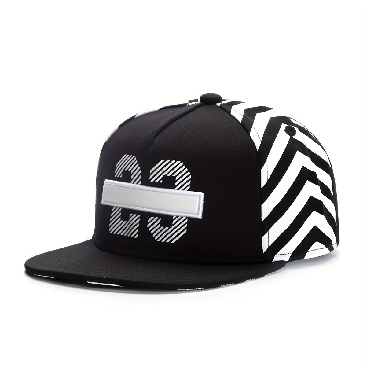Men's 23 Letter Snapback Baseball Cap - Black & White Zigzag Pattern Adjustable Hip-Hop Hat with Breathable Mesh Back, Sporty Casual Streetwear Accessory, Casual Headwear, Sporty Design, Contrast Color Design