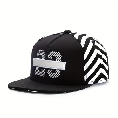 Men's 23 Letter Snapback Baseball Cap - Black & White Zigzag Pattern Adjustable Hip-Hop Hat with Breathable Mesh Back, Sporty Casual Streetwear Accessory, Casual Headwear, Sporty Design, Contrast Color Design