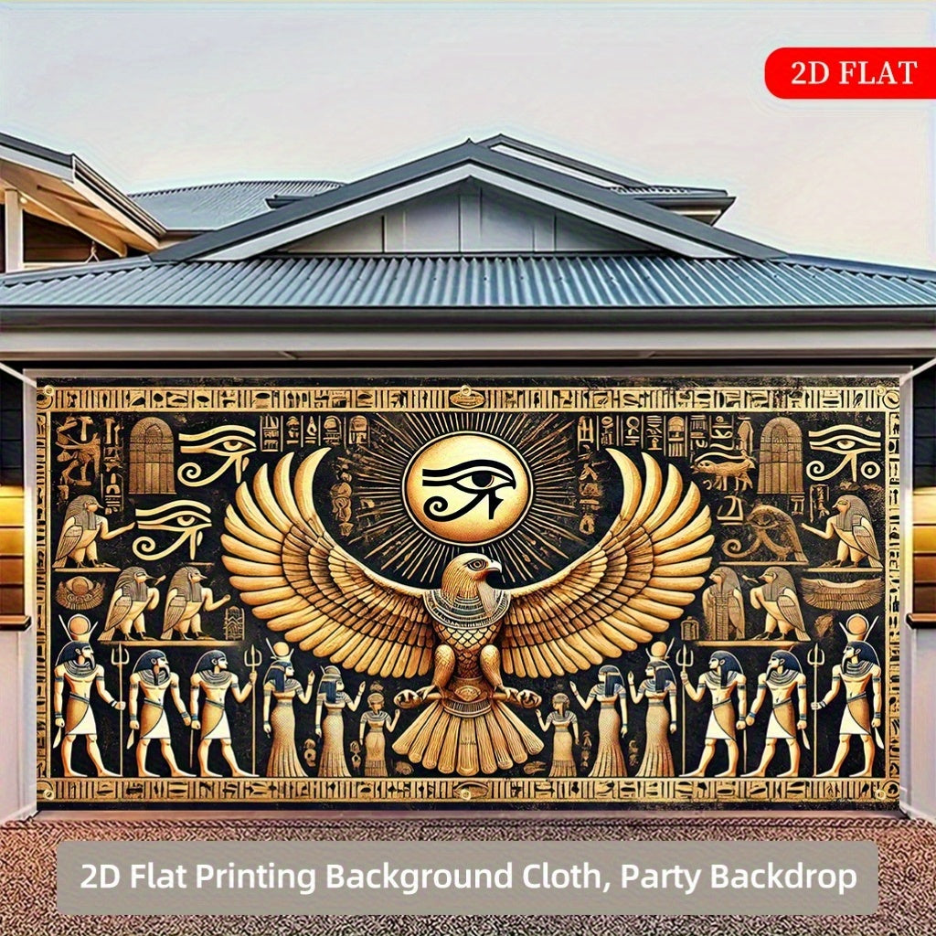 2D Flat, Ancient Egypt Eagle Eye Tapestry - 2D Flat Polyester Wall Hanging with Hieroglyphs & Sphinxes Design, 27.95x61.81inch (70.87x157.48inch) - No Electricity Needed, Large Decorative Art for Indoor/Outdoor, Weddings, Bir