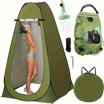 Set of 2 Portable Privacy Tents for Camping Showers - 5 Gallon Solar Shower , Quick to Assemble And Dismantle, Convenient for Hiking, Fishing, And Beach Activities - Green, Outdoor Shower Tent | Pop-Up