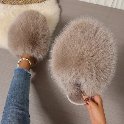 Women'S House Slipper, Indoor Slipper For Women, Slip-on Shoe For Women, Elegant Plush Furry Slippers With Non-slip Rubber Sole, Soft Warm Lining & Cozy Closed-toe Design, Korean Style Slip-on Slippers For Home, Office, Casua