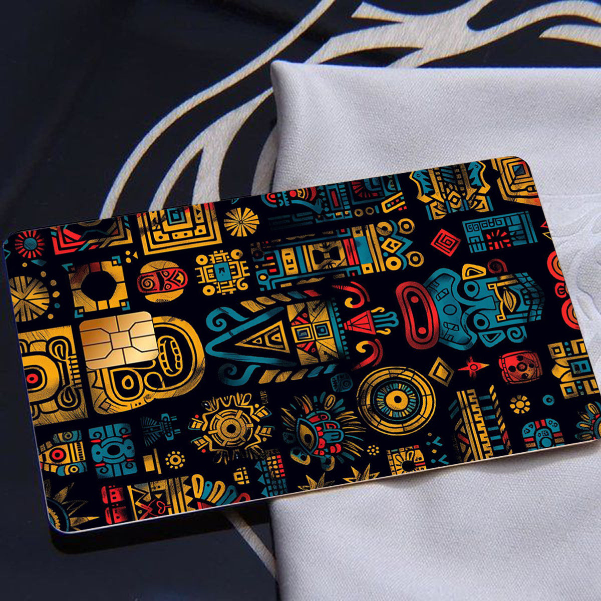 Mythical Mayan Totem Stickers, Featuring 4 Unique Designs, Durable Privacy Stickers Made of PVC Material, Suitable for Credit Cards, Transit Passes, Debit Cards, Keys, and More, Protects Bank Cards, Perfect as Party Favors an