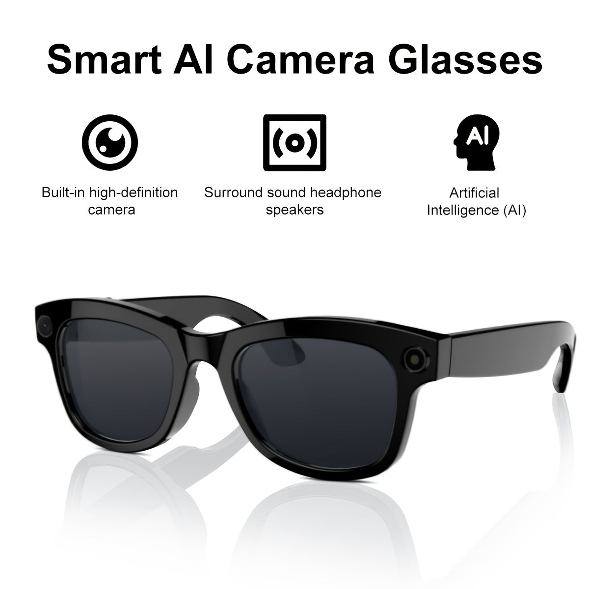 1080P Video Glasses with Real-Time Translation, 160 Languages, High-Definition Audio & 4K Motion Recording, Noise Reduction, Wireless Call, Wireless, Magnetic Charging - USB Rechargeable for TV, Mobile Phones, Laptops, Cyclin