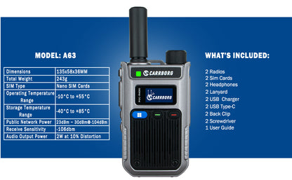 Nationwide Fast Radios Unlimted Range Lifetime Free LTE Walkie Talkies Long Range Two Way Radios Global PoC with SIM Cards(2 Pack), Team Coordination, Longrange Communication, Lightweight Radio, Durable Build, Reliable Commun