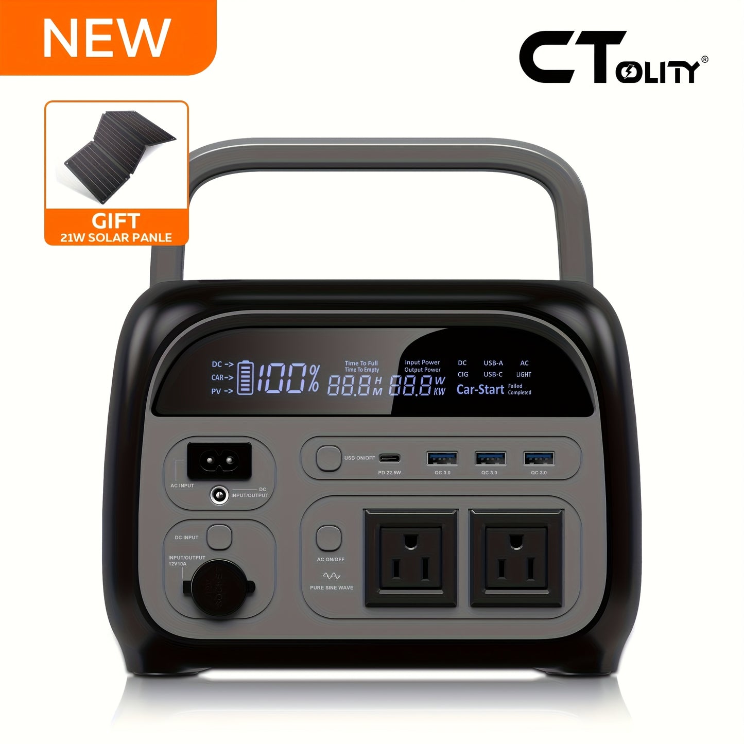 345Wh 500W Portable Power Station (100W Solar Panel Sold Separately) | LiFePO4 Battery, UPS Function, 2x110V AC Output | Power for Camping Gear, Garden/Yard Decor, Party Decorations, Christmas Lights | Solar Generator, Emerge