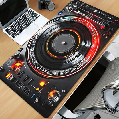 1pc DJ Music Player Design Mousepad - Large Gaming & Office Desk Mat, Non-Slip Rubber Base, Durable Stitched Edges, for PC, Laptop, and Gamers, Mouse Pads for Desk