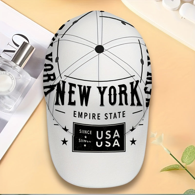 1pc 2D NewYorkBadge Print Baseball Cap - Polyester Adjustable Snapback with Full-Body Vibrant Design, Ideal for Outdoor Sports, Running & Casual Streetwear.