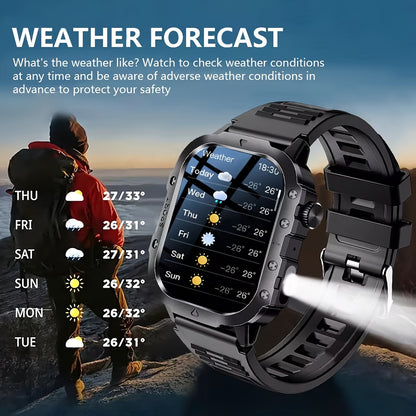 New Smart Watch 2.01 inch Large Screen LED Flashlight Outdoor Sports Watch Altimeter Barometer 100+Sports Mode Multimedia Information Viewing Weather Pedometer Fitness Tracker Compatible with Android for iphone Perfect Holida