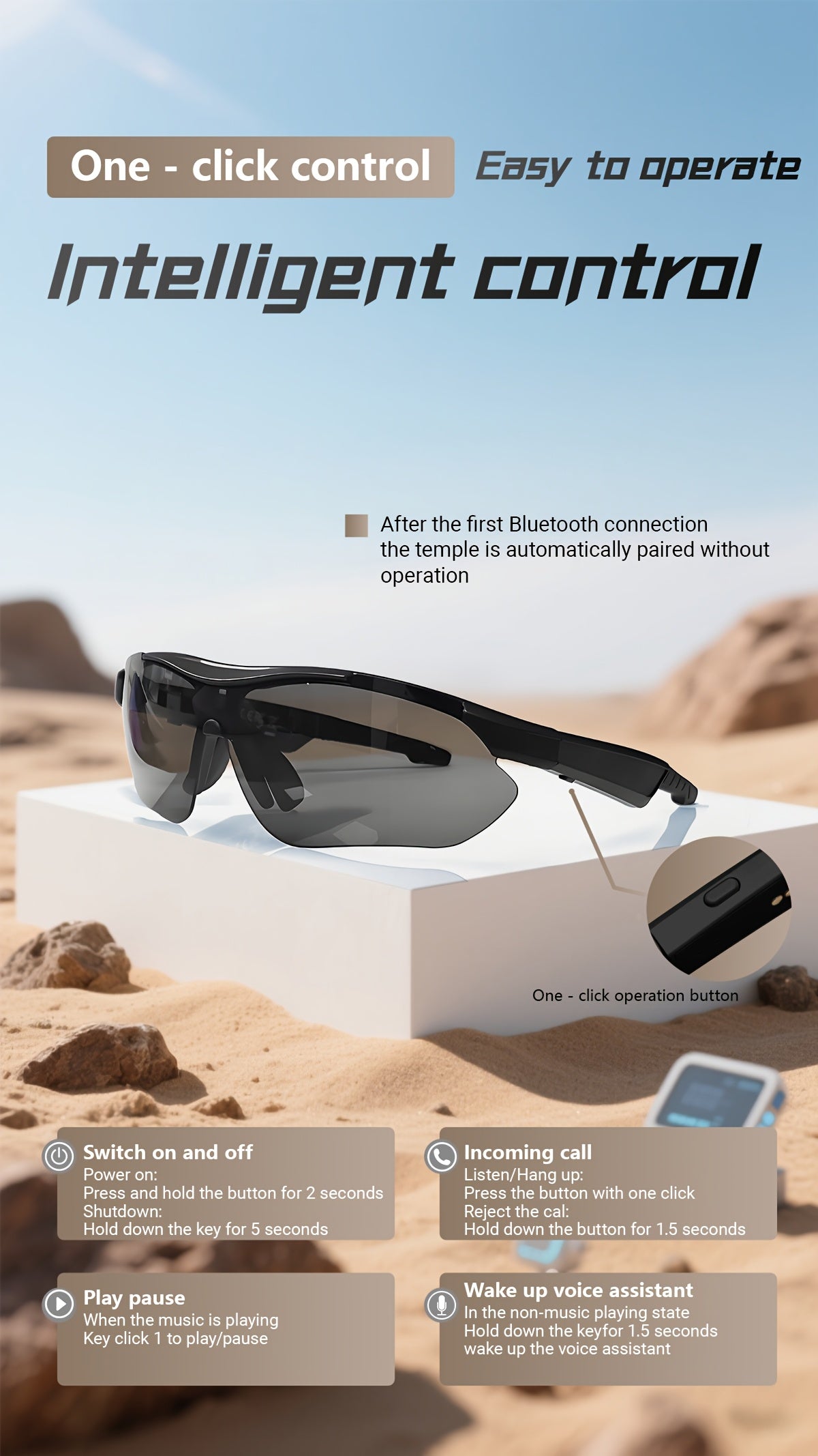 Wireless AI Smart Glasses with Polarized/Blue Light Filter & Built-in Mic/Speaker - Hands-Free Calling, 100+ Language Translation, Wireless Smart Glasses for Men & Women, Lightweight Comfort Fit, Music Playback, Ideal Gift fo