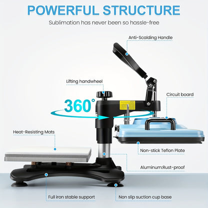 This Is a Versatile Heat Press Machine Combo Featuring an 8 in 1 And 5 in 1 Design, with Dimensions of 15"X15" And 15"X12". It Has a Rotatable Design And Is Suitable for Transferring Images Onto Various Items Such As T-Shirts