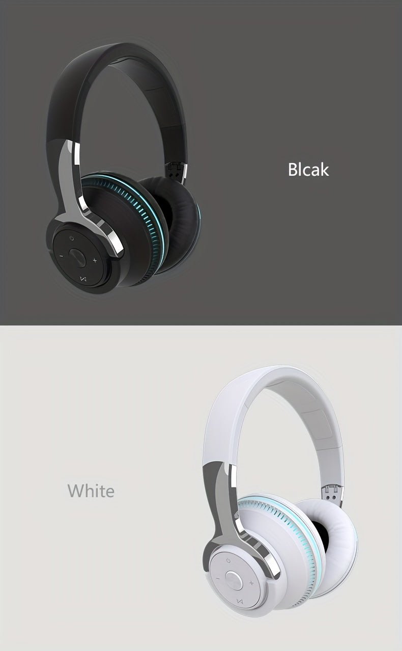 Wireless Headphones, Portable Over Ear Headphones 24 Hours Playtime, With Mic, Clear Calls, FM Radio, Soft-Earpads, LED Light, Support TF Card Play And 3.5MM AUX Cable Wired Connection, Foldable For Travel Home Office Cellpho